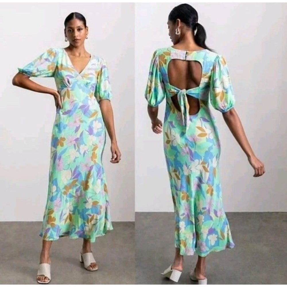 Sanctuary Floral Maxi Dress 16W Puff Sleeve Open Back Resort Wedding Guest NWT